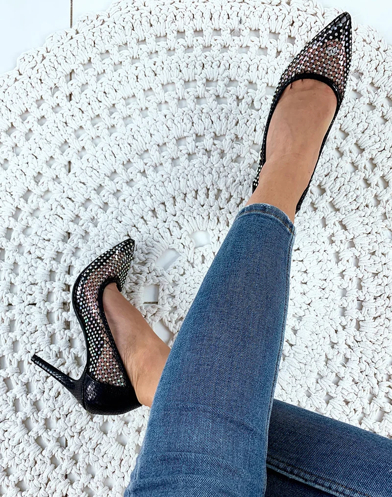 Escarpins noires résille à strass