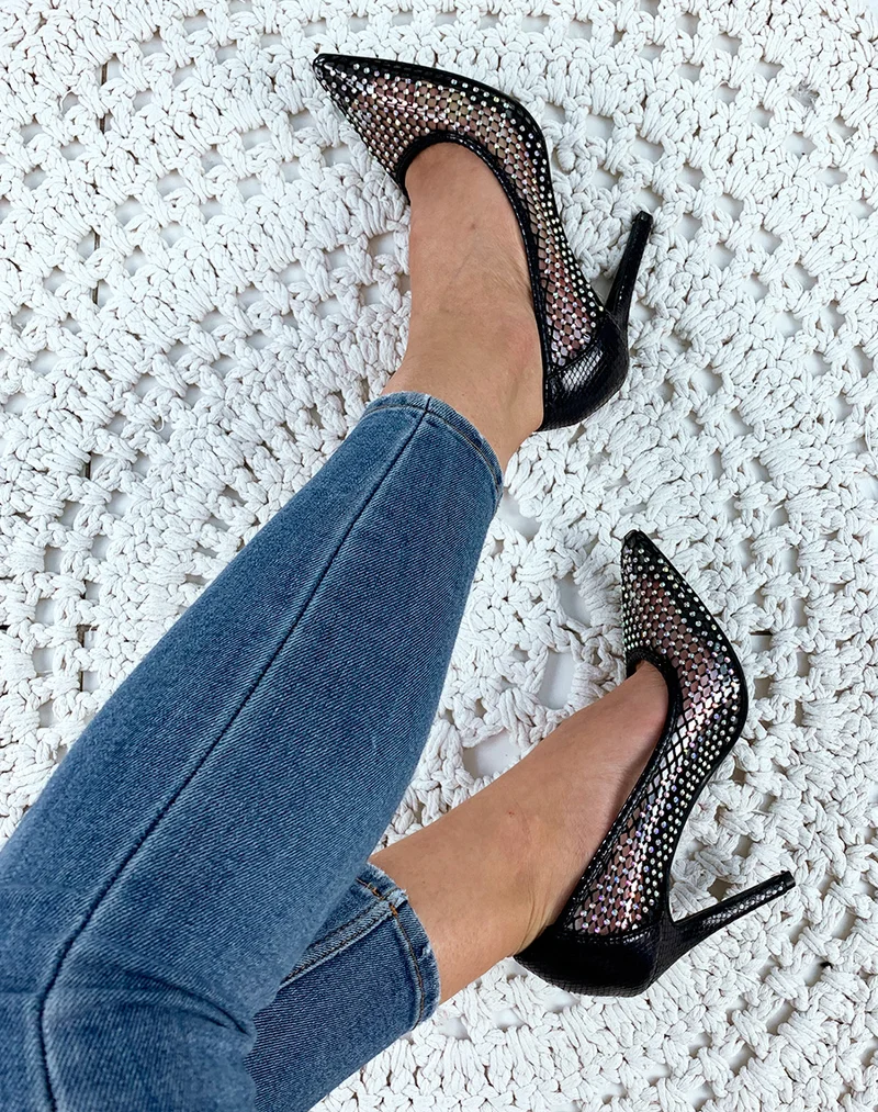 Escarpins noires résille à strass