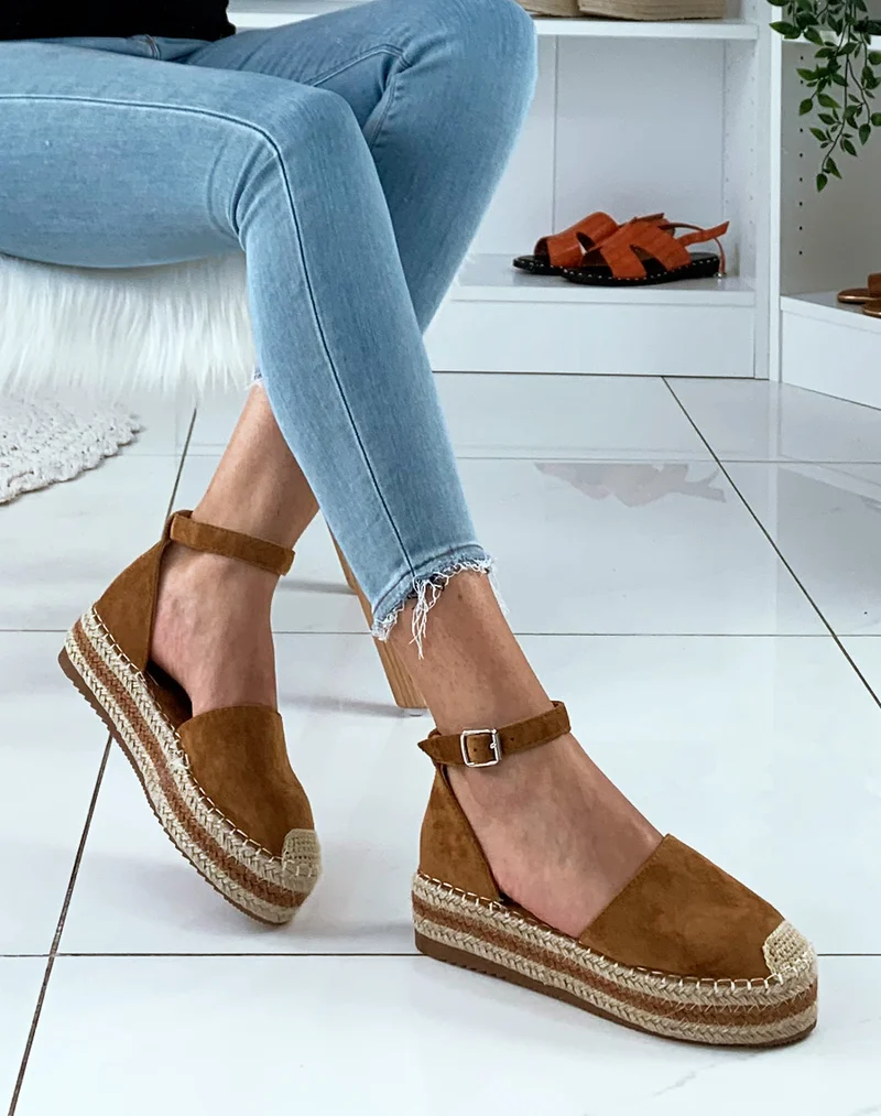 Espadrilles en suédine camel à plateforme