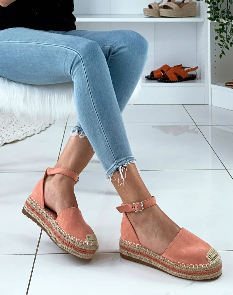 Espadrilles en suédine roses à plateforme