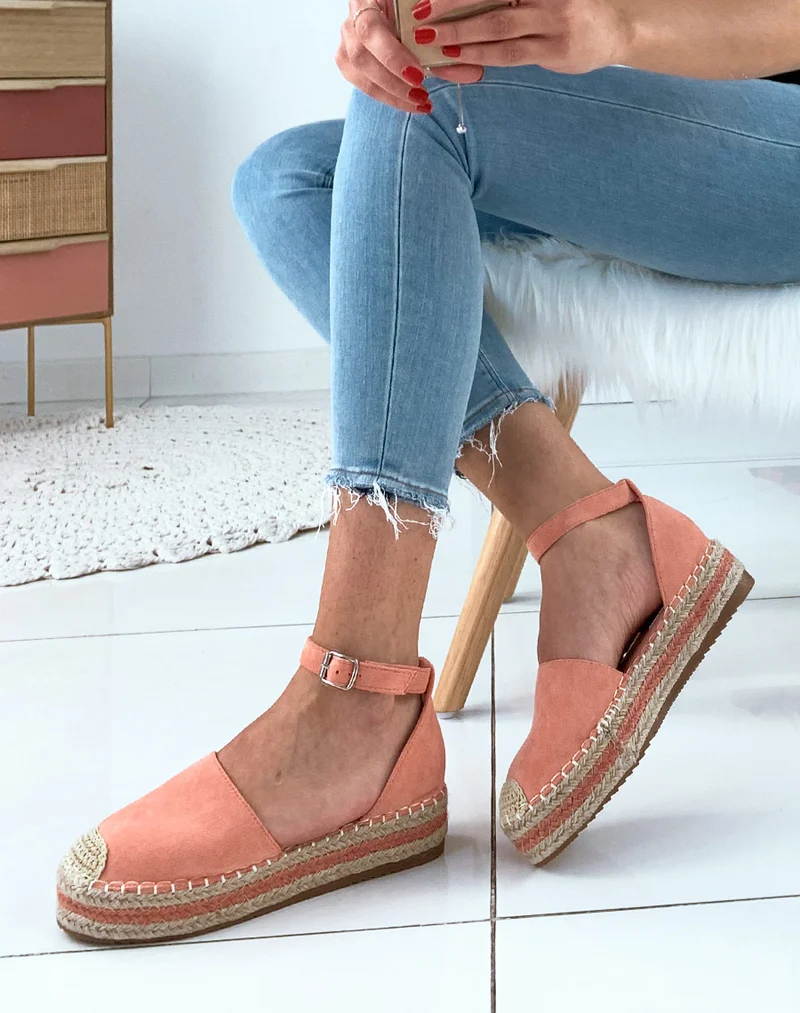 Espadrilles en suédine roses à plateforme