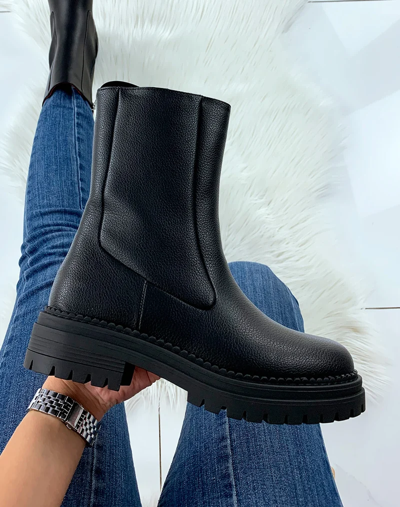 Bottes noires à plateforme épaisse et crantée