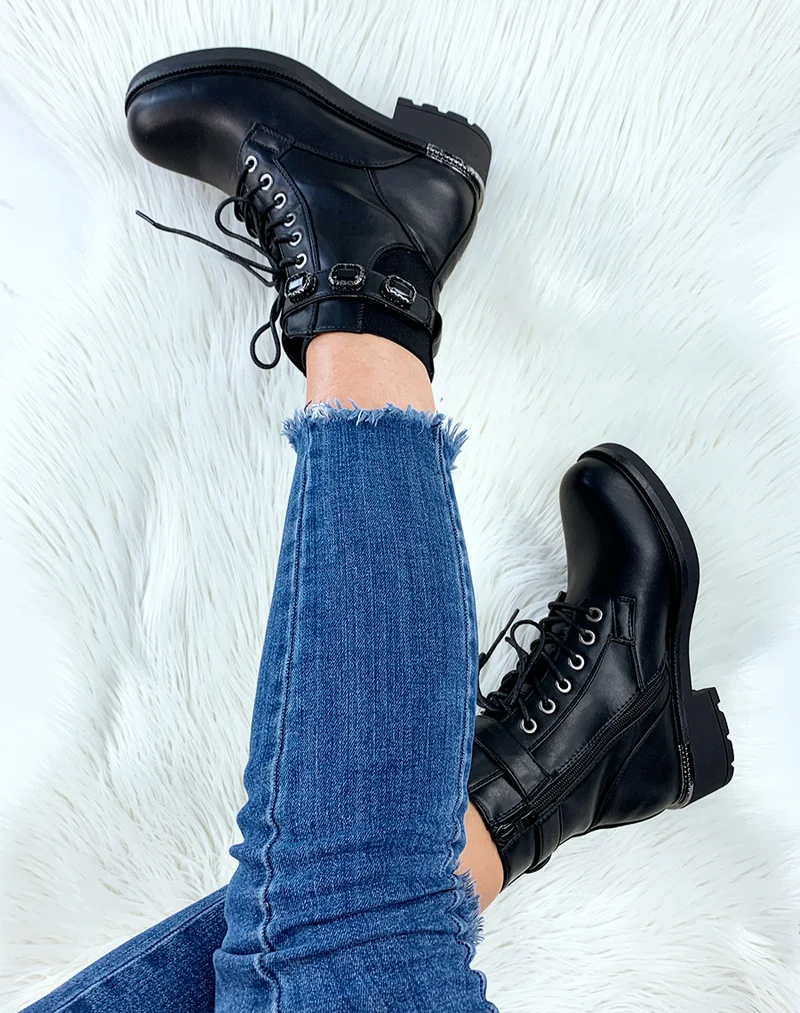 Bottines noires à strass noirs
