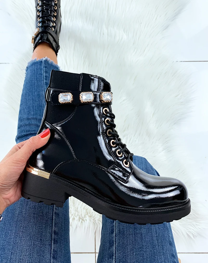 Bottines vernies noires à strass