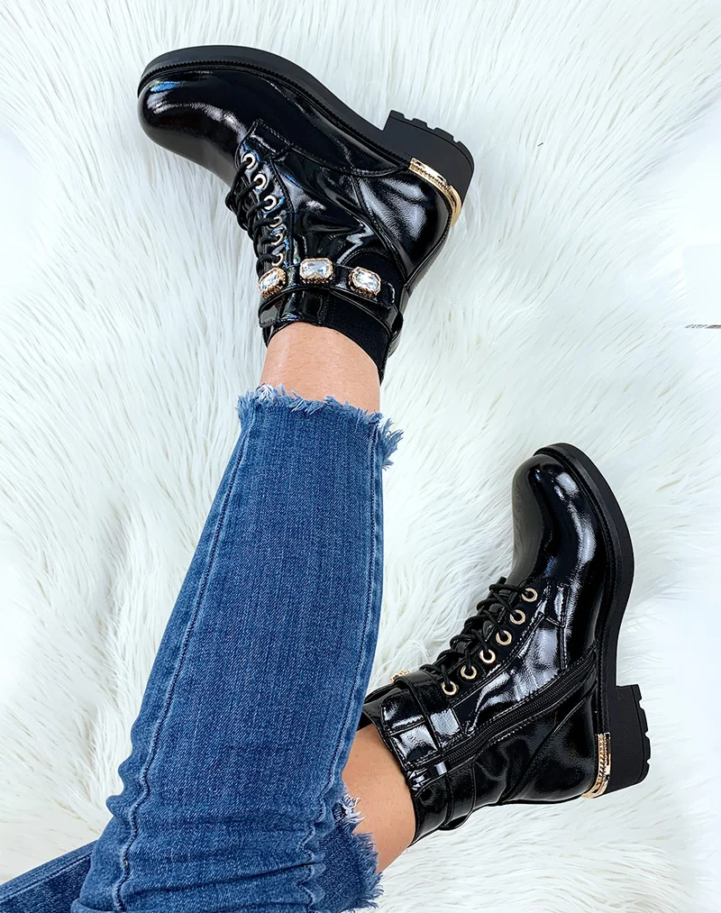 Bottines vernies noires à strass