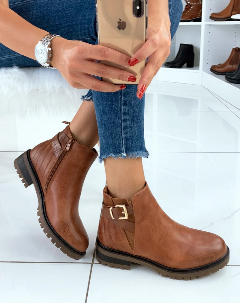 Bottines camel à sangles