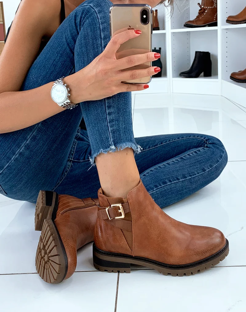 Bottines camel à sangles