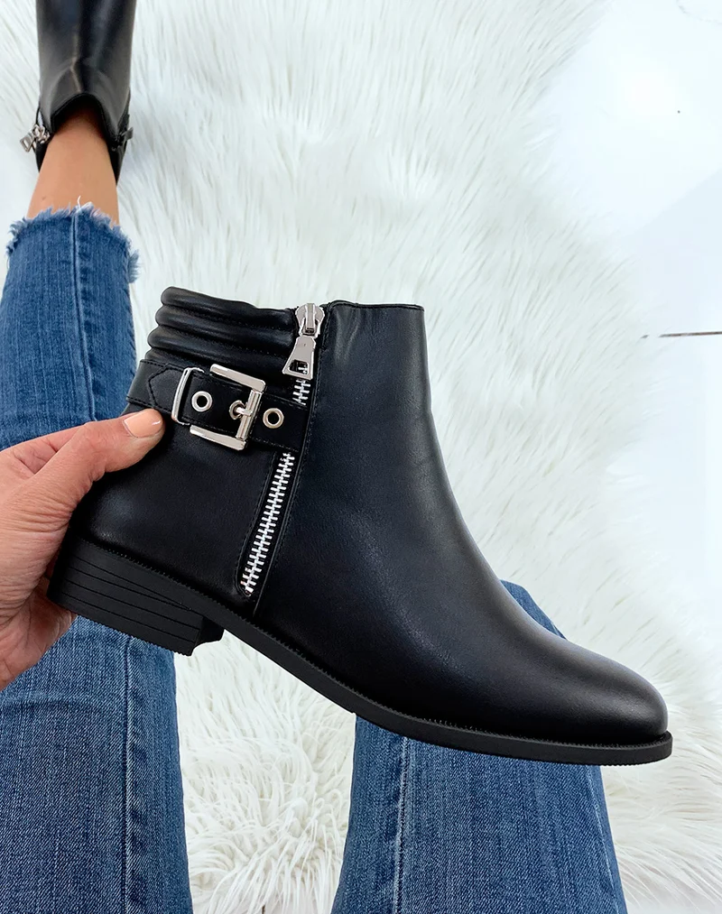 Bottines noires basses à zip décoratif