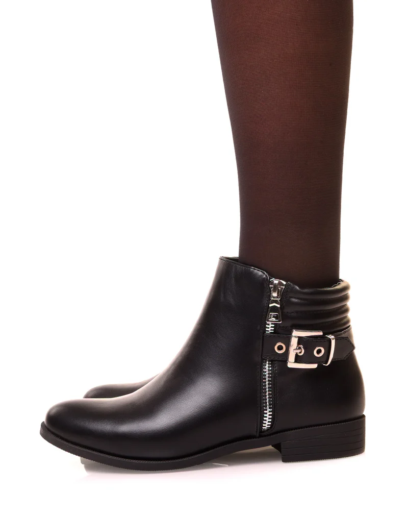 Bottines noires basses à zip décoratif