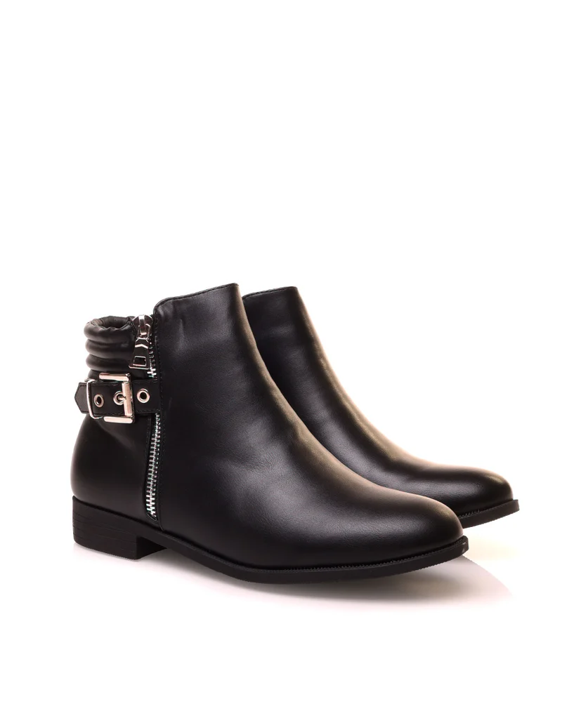 Bottines noires basses à zip décoratif