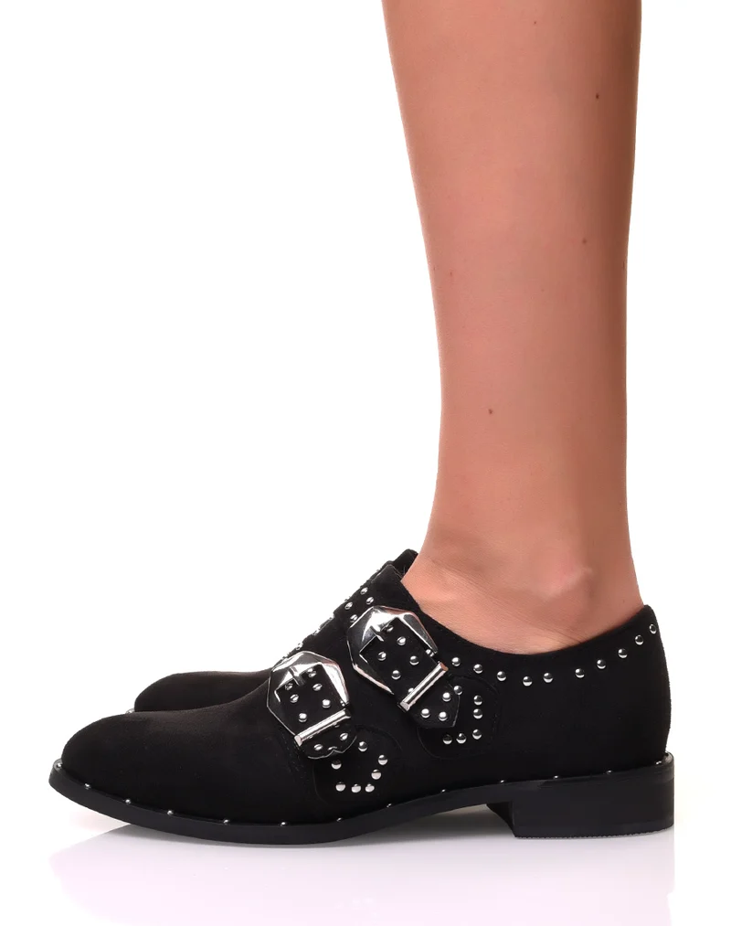Derbies en suédine noire perlées à sangles
