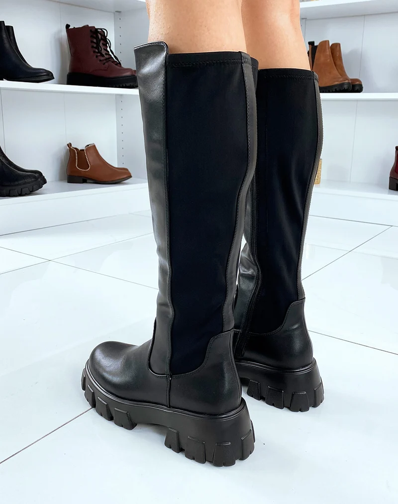Bottes noires façon chelsea à semelles crantées