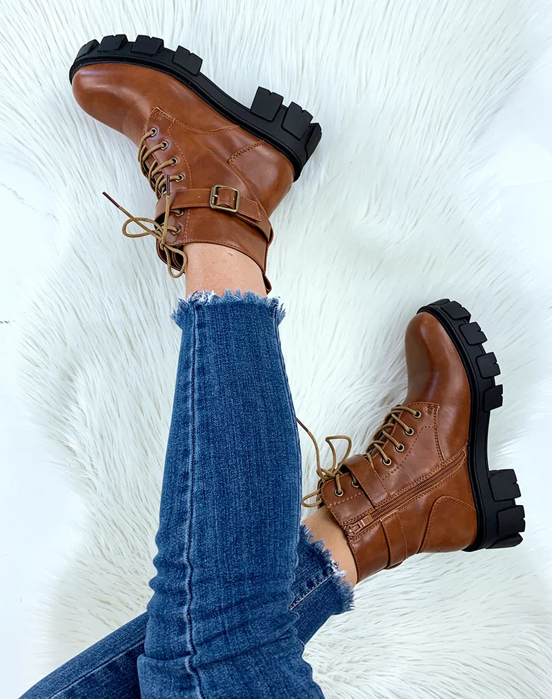 Bottines hautes camel à plateforme