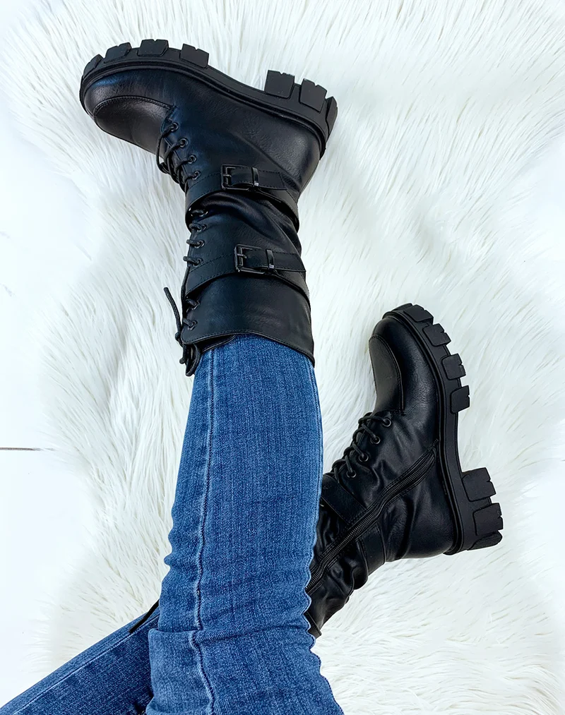 Bottes hautes noires à plateforme