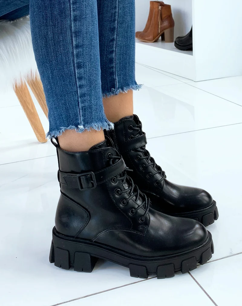 Bottines hautes noires à plateforme