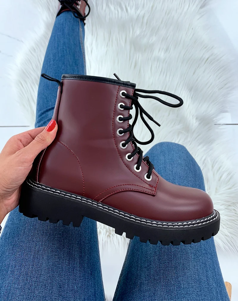 Bottines montantes bordeaux mat