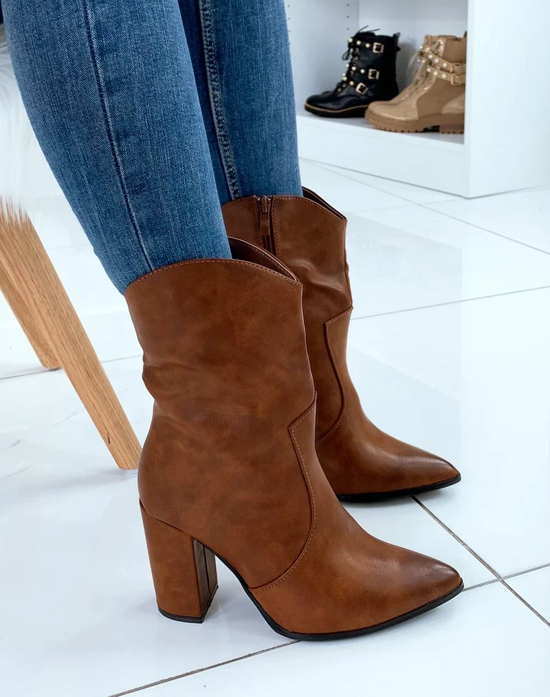 Santiags camel à talons