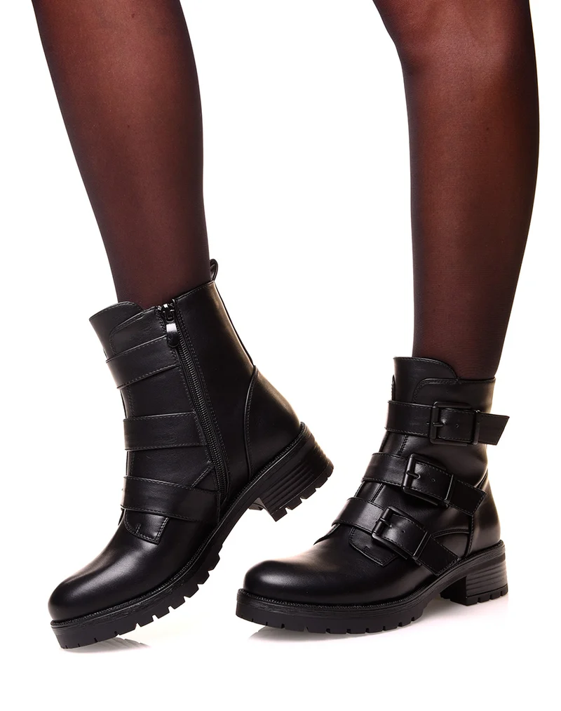 Bottines noires à sangles multiples