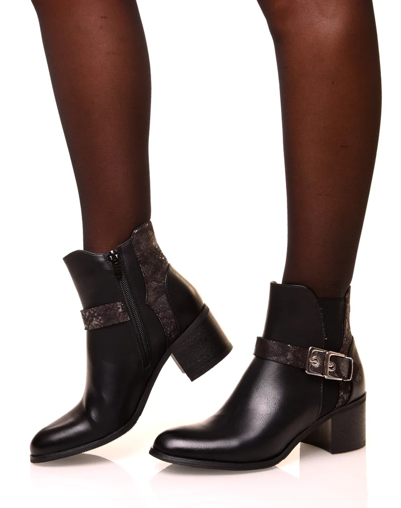 Bottines noires à talon moyen