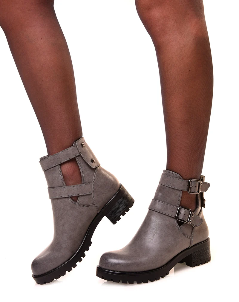 Bottines grises ouvertes à double brides