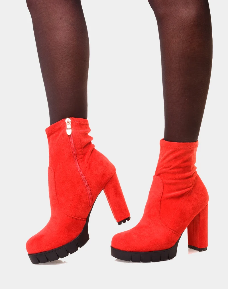 Bottines rouges à talon en suédine à plateforme épaisse