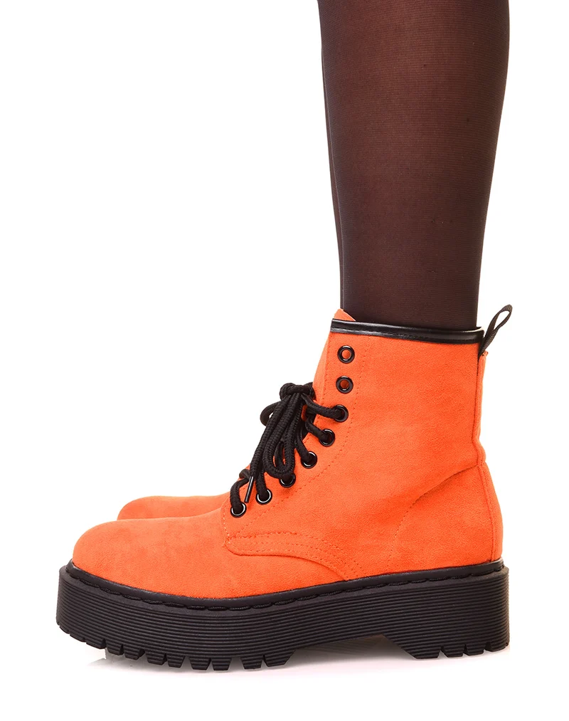 Bottines montantes oranges en suédine à grosse plateforme