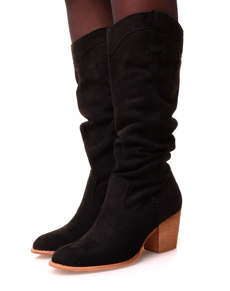 Bottes noires à talons en suédine