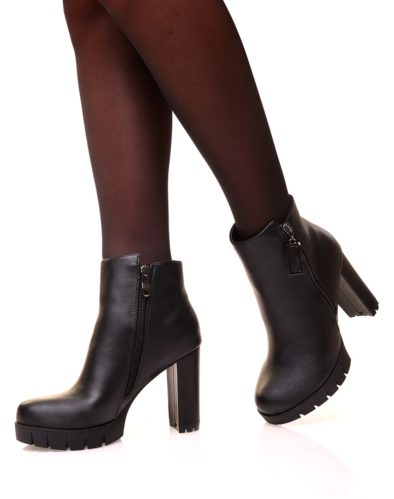Bottines noires à talon haut à zip décoratif
