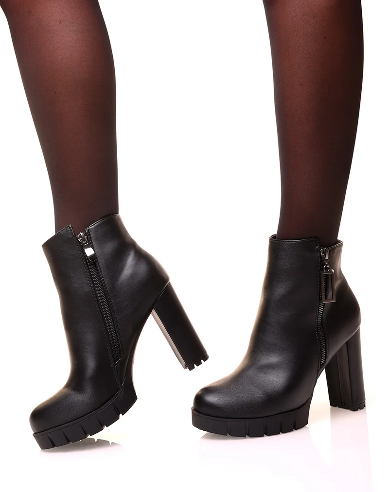 Bottines noires à talon haut à zip décoratif