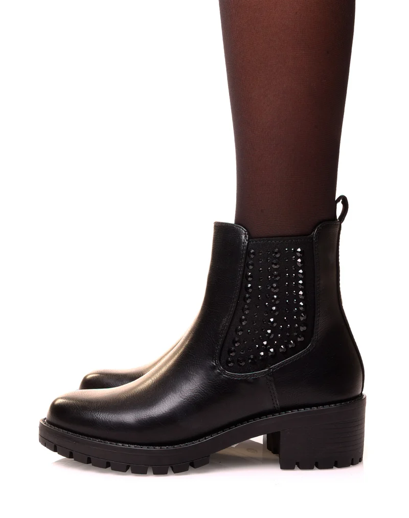 Bottines noires à strass