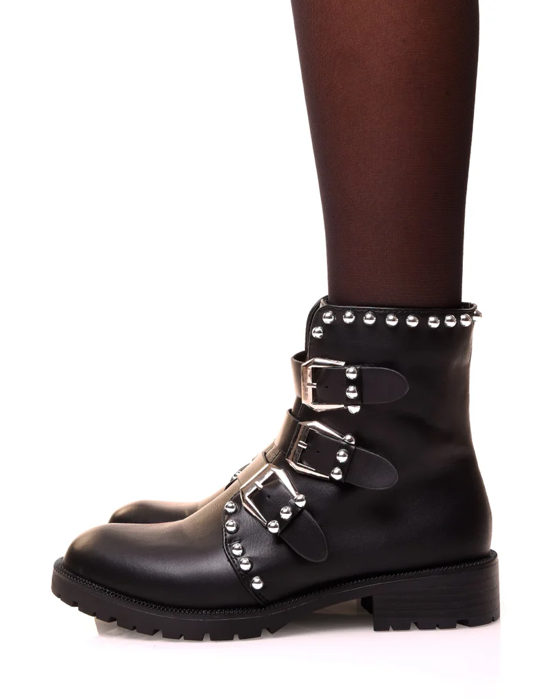 Bottines montantes noires à multiples sangles