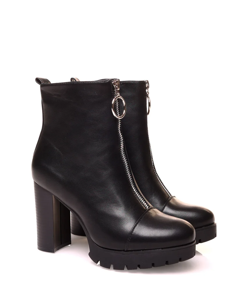 Bottine à talon noires zippé à l’avant