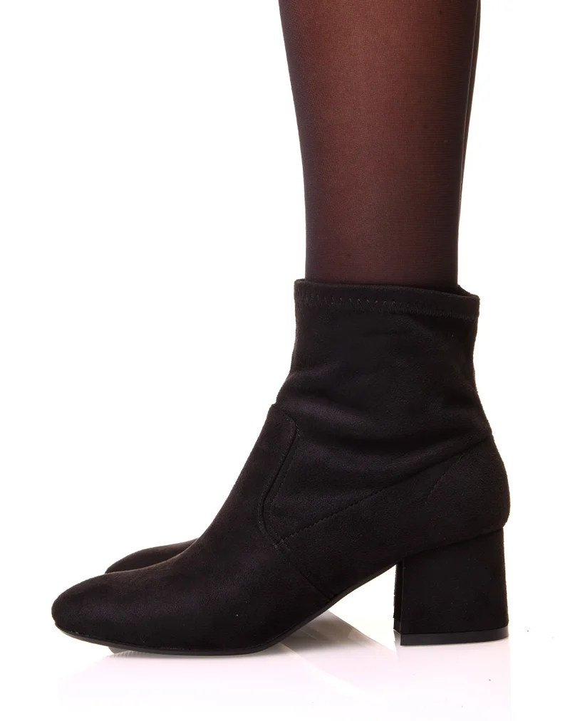 Bottines noirs à talon effet suédine