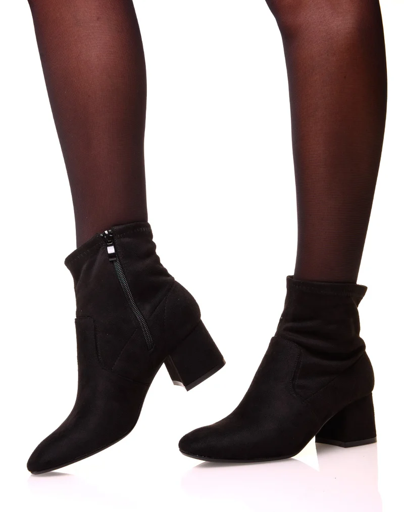 Bottines noirs à talon effet suédine
