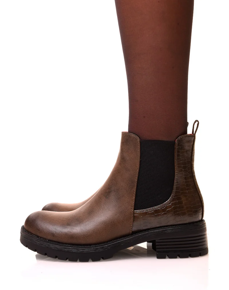Chelsea boots kaki avec élastique bi-matières