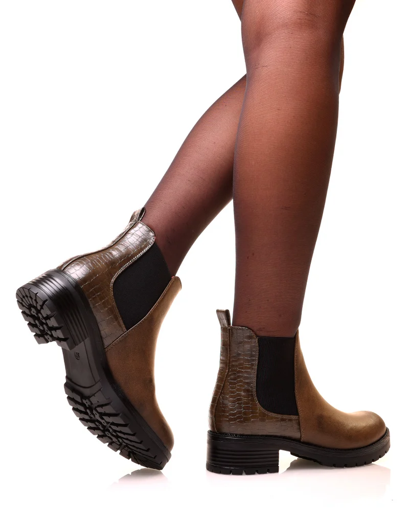 Chelsea boots kaki avec élastique bi-matières
