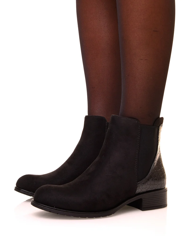 Bottines en suédine noires à effet croco