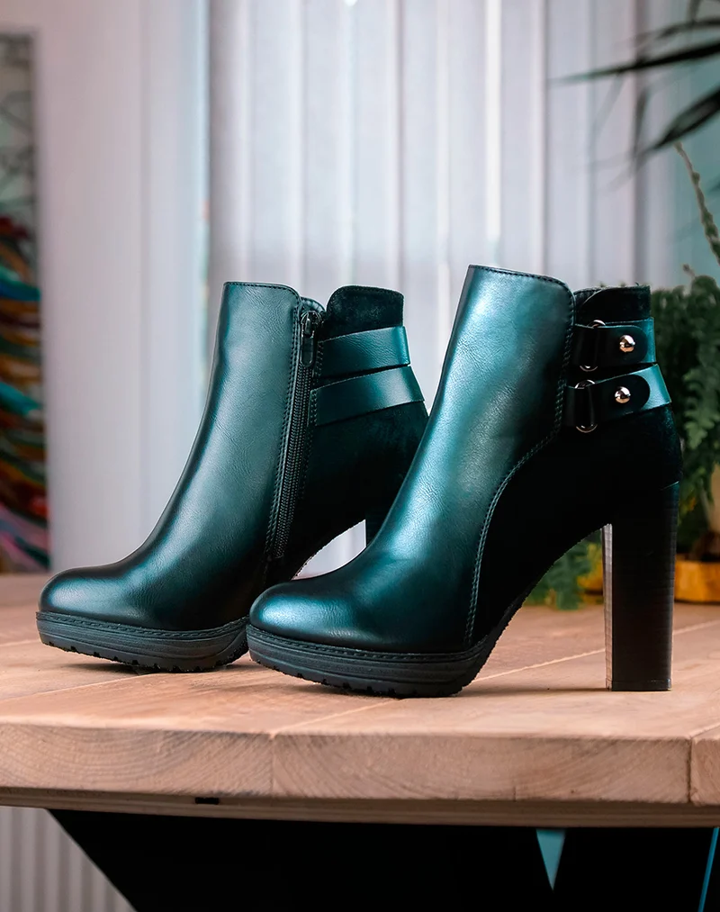 Bottines noires à talons haut bi-matière
