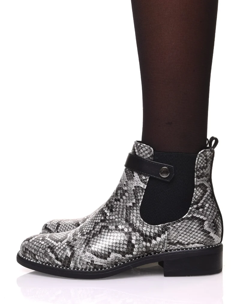 Chelsea boots noir imprimé serpent