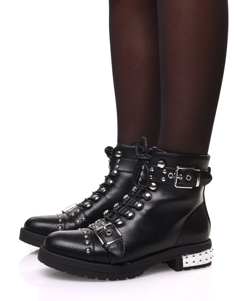 Bottines rock noires à lacet