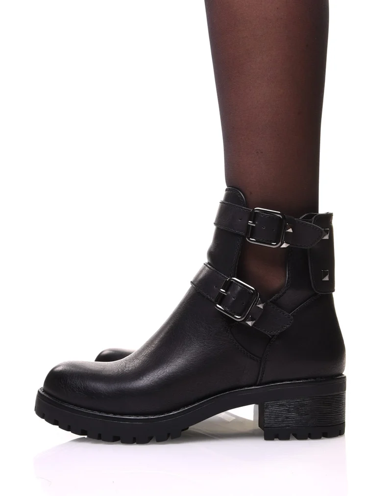 Bottines noires ajourées à sangles