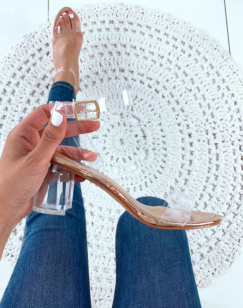 Sandales sirène à talons blocs et brides transparentes