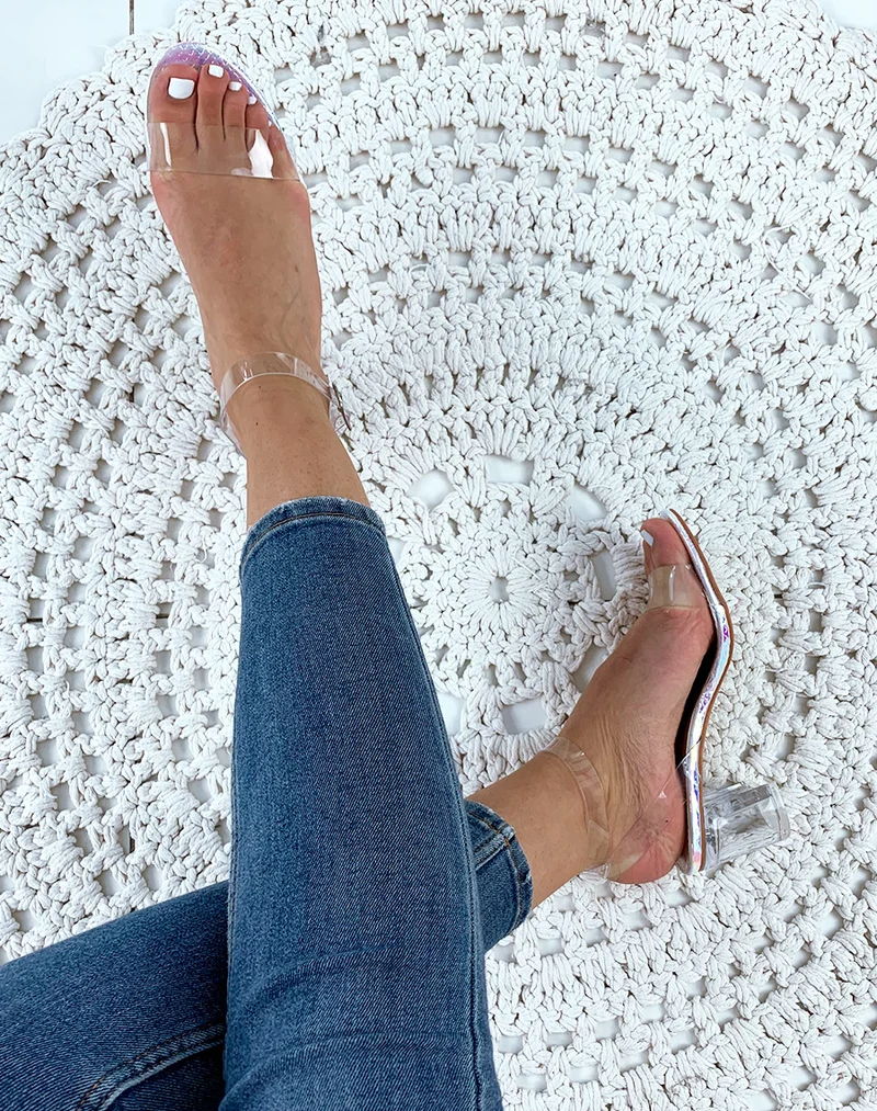 Sandales sirène à talons blocs et brides transparentes
