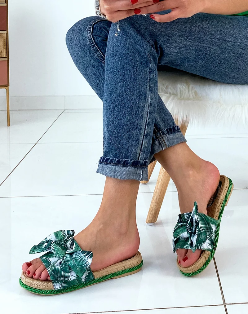 Mules green Flower styles espadrilles à gros nœud