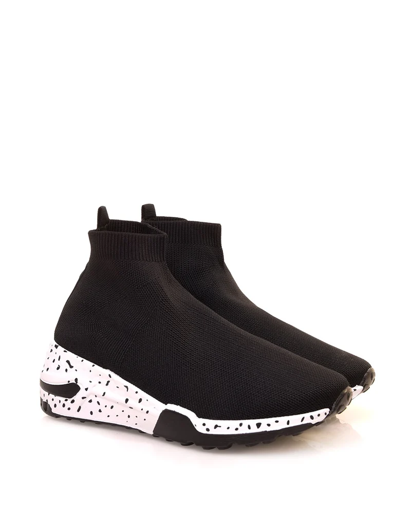 Baskets noires en forme de chaussettes à semelles fantaisies
