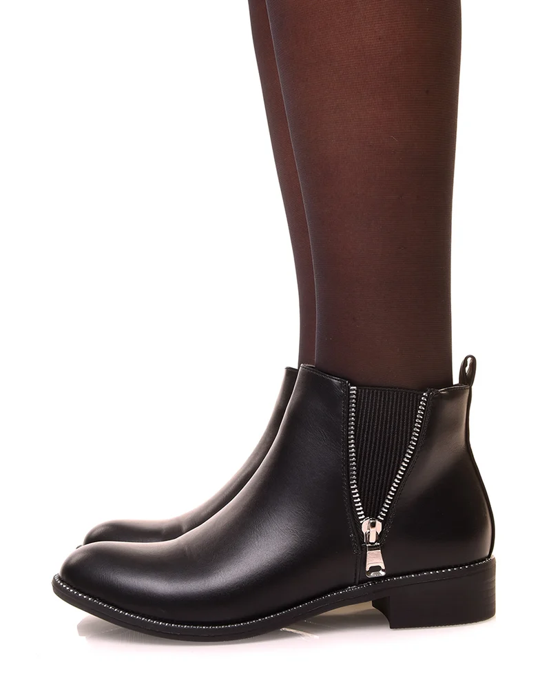 Bottines noires basses à zip décoratif