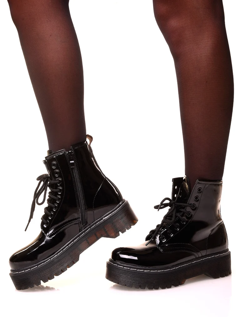Bottine noire vernis à plateforme