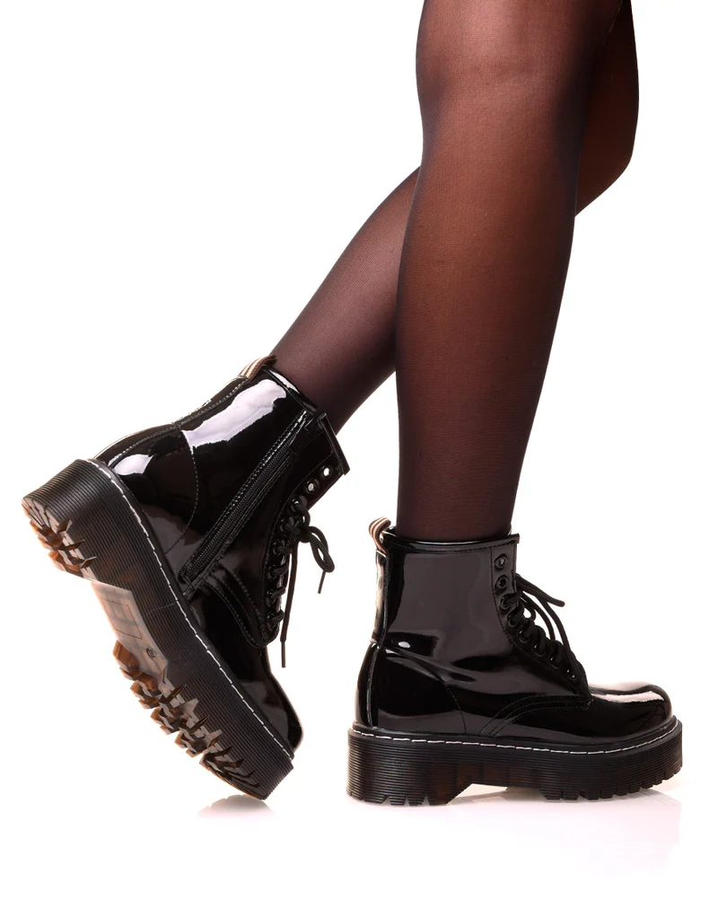 Bottine noire vernis à plateforme