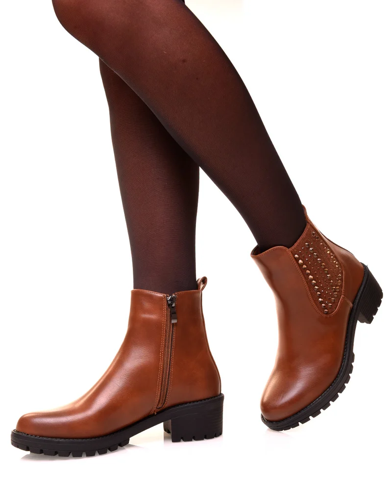 Bottines camel à strass