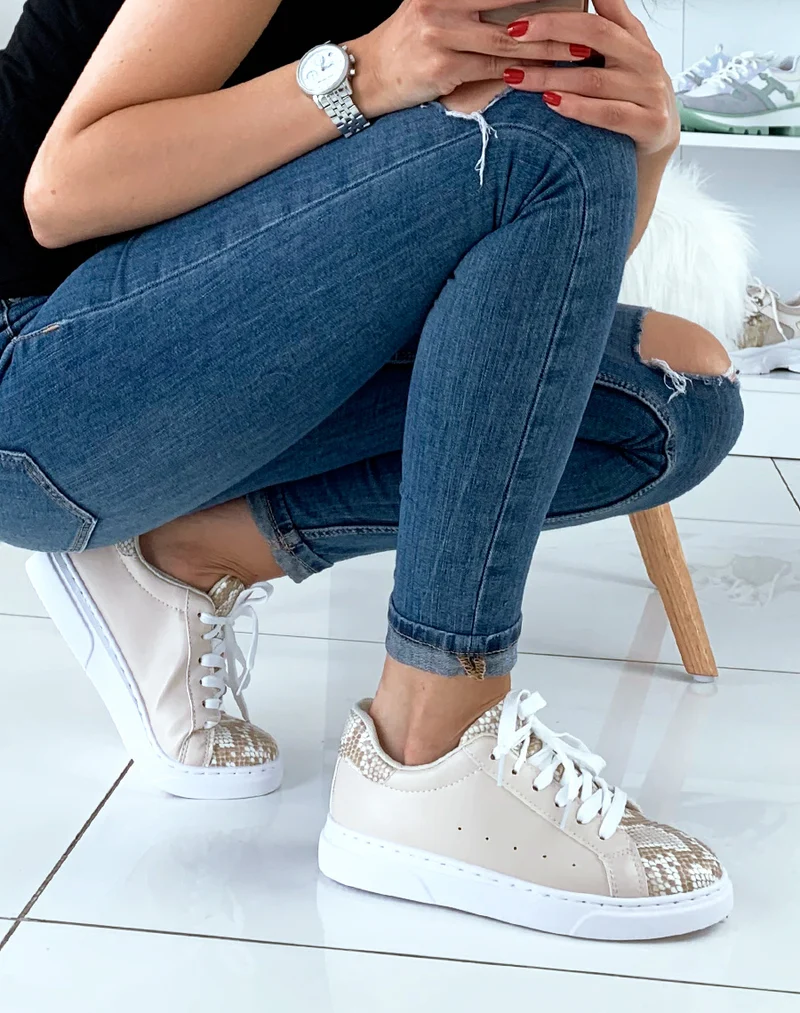 Baskets beige snakeskin